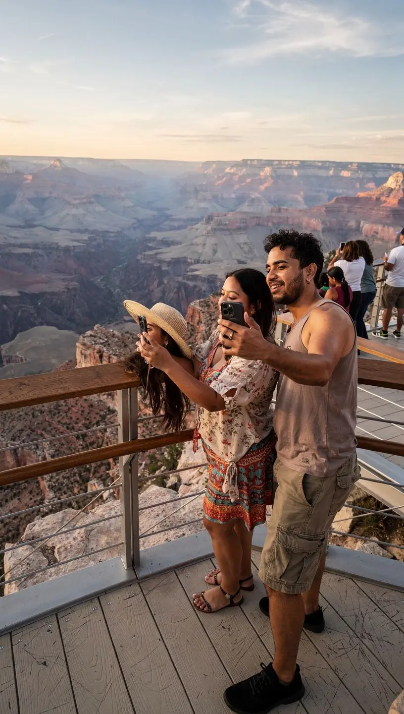 Посетители наслаждаются видом с платной обзорной платформы, оборудованной удобствами и фотозоной.